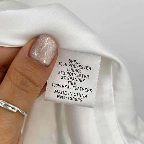 Lovers and Friends | Moira Mini Dress in White Strapless Satin Feather Trim XS - Picture 12 of 13